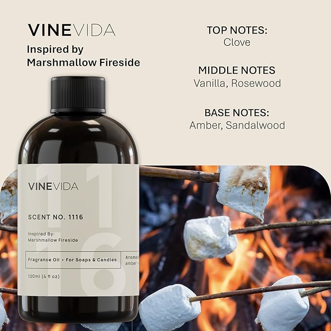VINEVIDA [4oz] Marshmallow Fireside Fragrance Oil for Candle Making and Soap Making - Premium Candle Scents for Soy Candles