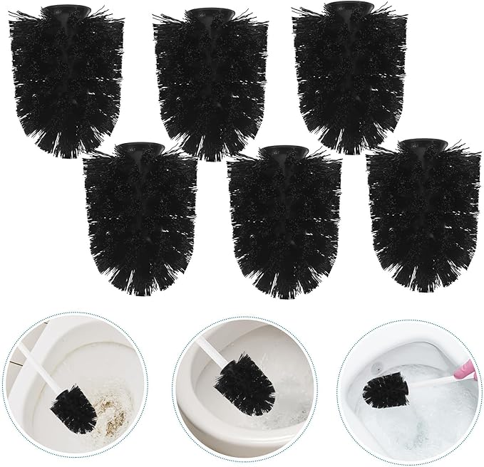 GARVALON 10pcs Toilet Brush Head Replacement Set with Stiff Bristles, Stainless Steel Bathroom Cleaning Brush Refills for Toilet Bowl, Black Fine Texture 75x100mm, Suitable for Home