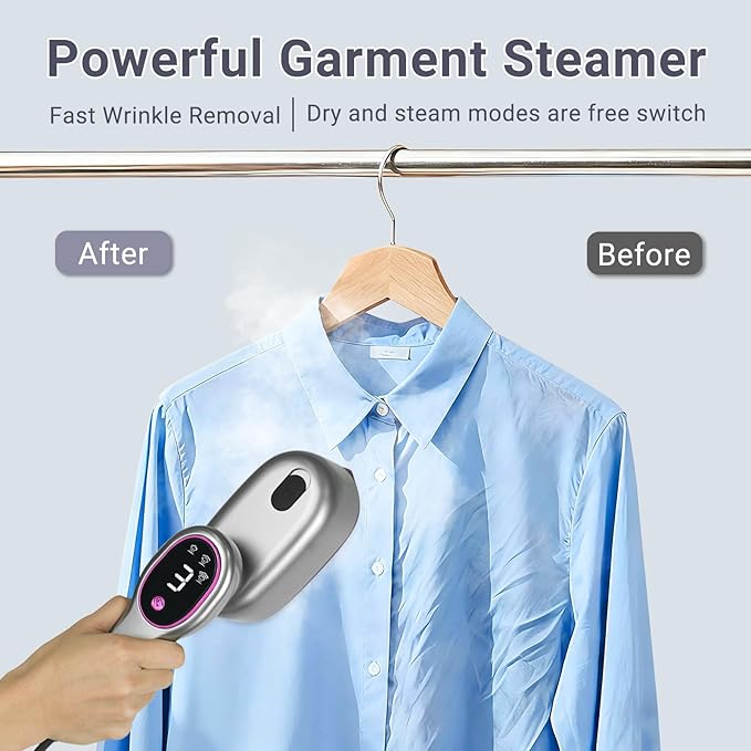 Travel Steamer for Clothes, 1200W Portable Handheld Garment Steamer with Touch Screen, Large Ceramic Panel, 15-Second Fast Heat-Up with 5 Modes, Ironing for Home and Travel