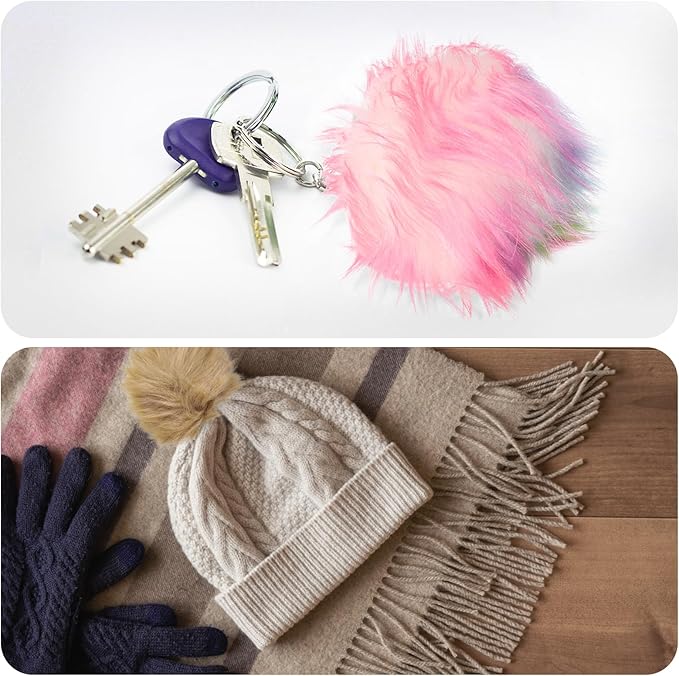 PATIKIL Faux Fur Pom Poms for Hats, 6 Pcs Fluffy Soft Fur Poms Balls with Snap Button for Keychain Knitting Hats DIY Scarves Gloves Bag Christmas, Red