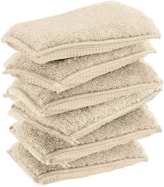 KMAKII Bamboo Kitchen Sponges Dish Sponges Natural Cleaning Sponges Beige 6 Pack