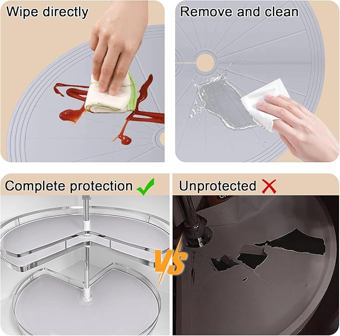 Lazy Susan Silicone Shelf Liner – Non-Slip Dual Tier Pie Cut Lazy Susan Liners for Kitchen Cabinet, 2PCS Set – Waterproof, Heat-Resistant & Anti-Slip Organizer Mat (Grey, 27 Inch)