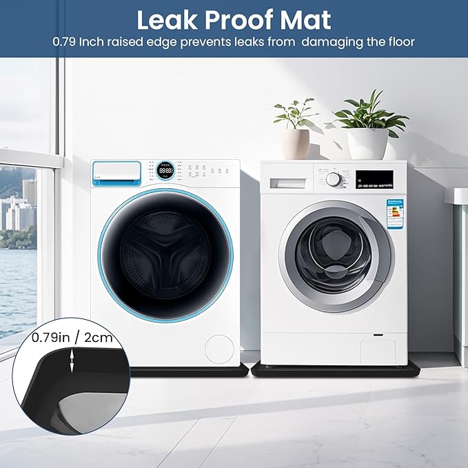 27"X27" Under Washing Machine Drain Pan Silicone Mat with 0.8“ Raised Edge - Washing Machine Tray , Non-Slip Trays for under Washer and Dryer ,Washer Tray for Floor Protection ,Washer Drip Pan(Black)