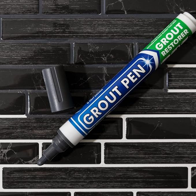 Grout Pen Tile Paint Marker: Dark Grey 1 Pack and 2 Pack White with Extra Tips (Narrow, 5mm) - Waterproof Tile Grout Colorant Marker for Cleaner Looking Floors & Whitener Without Bleach