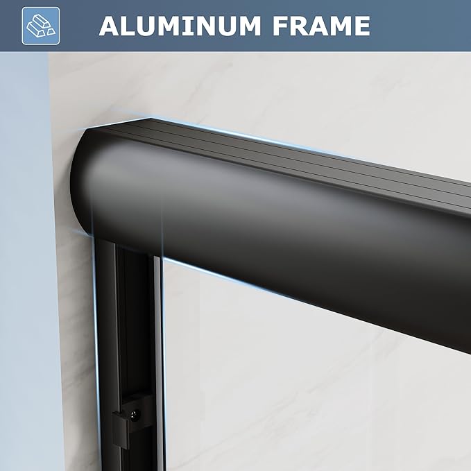 SUNNY SHOWER Double Sliding Glass Door 60" W x 62" H Shower Door 1/4" Tempered Glass Sliding Door Semi-Frameless Shower Glass Enclosure Bypass Walk in Shower Cabin, Matte Black