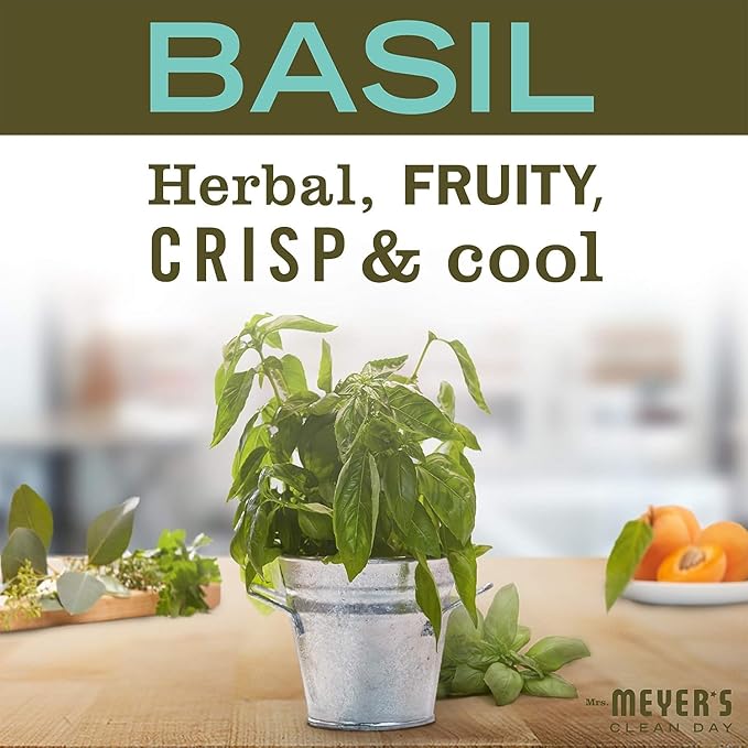 Mrs. MEYER'S Clean Day Basil Scent Variety, 1 Room Freshener 8 OZ, 1 Liquid Dish Soap 16 OZ, 1 Liquid Hand Soap 12.5 OZ, 1 Multi-surface Cleaner 16 OZ, Basil, 1 CT