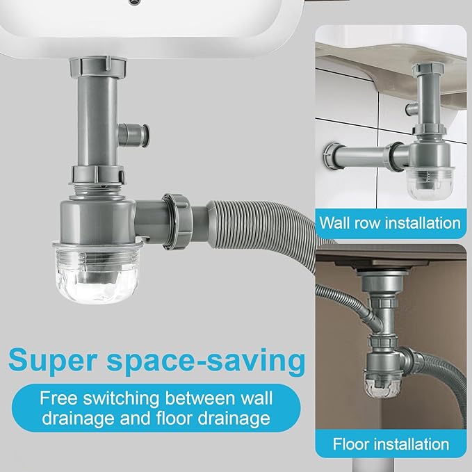 1 1/2" Kitchen Sink Drain Kit P-Trap Strainer Adjustable Height with 304 Stainless Steel 3-1/2" Sink Drain Assembly Kit for Kitchen Bar and RV