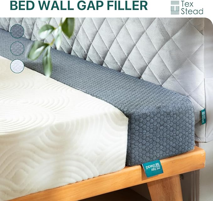 Bed Gap Filler for Headboard & Wall, Mattress Extender Pillow with Removable Cover & Memory Foam, Fills Gaps Between Mattress and Headboard, Stops Items Falling (Gray)