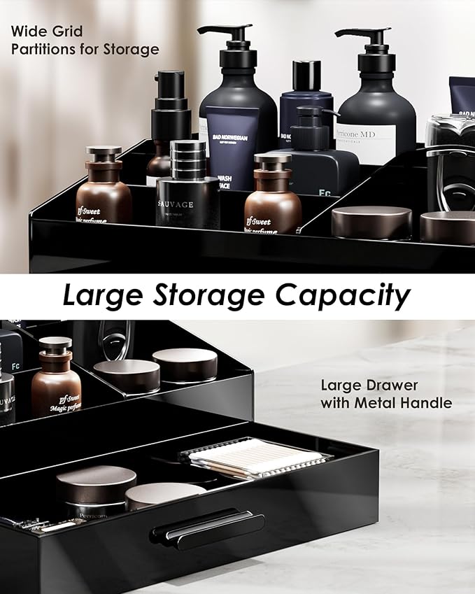 ProCase Cologne Organizer for Men with Drawer, Acrylic Perfume Holder & Bathroom Countertop Organizer for Men & Women, Dresser Vanity Storage for Cologne, Perfume and Skincare -1 Layer
