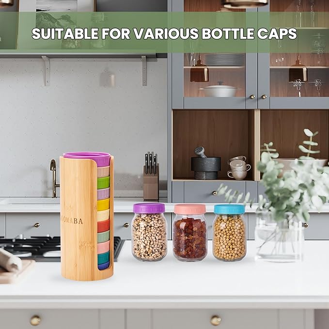 Mason Jar Lid Organizer (2pcs), Mason Jar Lid Storage Made of Bamboo, Suitable for Mason/Canning/Bamboo Lids(WIDE/REGULAR), Fit Perfectly, Stackable Steady