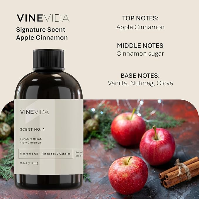 Vinevida [4oz] Apple Cinnamon Fragrance Oil for Fall Candle Making - Essential Oils and Scents