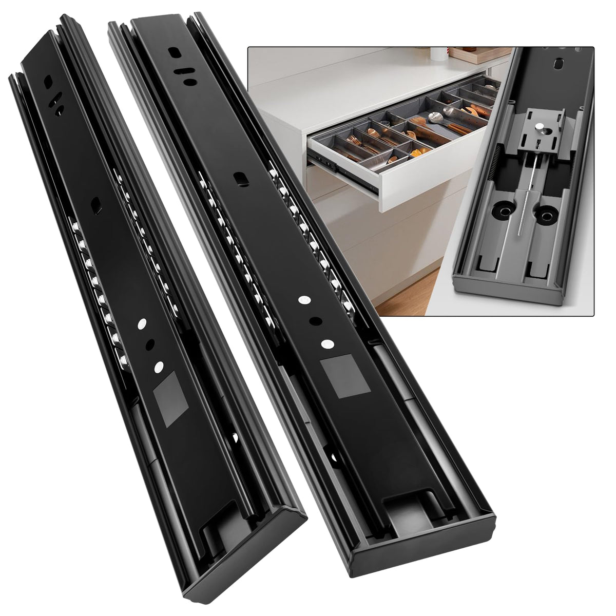 1 Pair 12 inch Soft Close Drawer Slides Side Mount Rails - Image 1