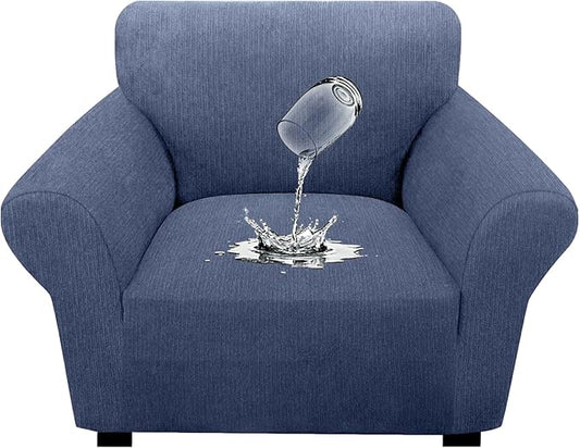 Waterproof Stretch Spandex Chair Sofa Slipcover - Non-Slip Soft Couch Cover with Elastic Bottom, Washable Leakproof Furniture Protector for Kids, Pets, Dogs & Cats(Chair, Blue Grey)