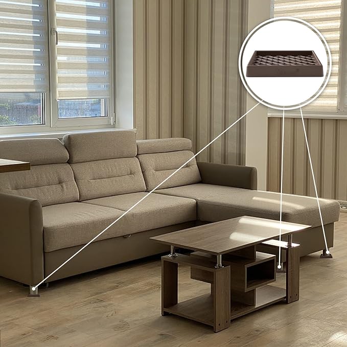 Furniture Coasters - 8 Pcs 3” Square Furniture Caster Cups Non Slip Pads Hardwoods Floors Non Skid Furniture Grippers Rubber Grid Feet Anti Slide Floor Protector for Bed Couch Stoppers Brown