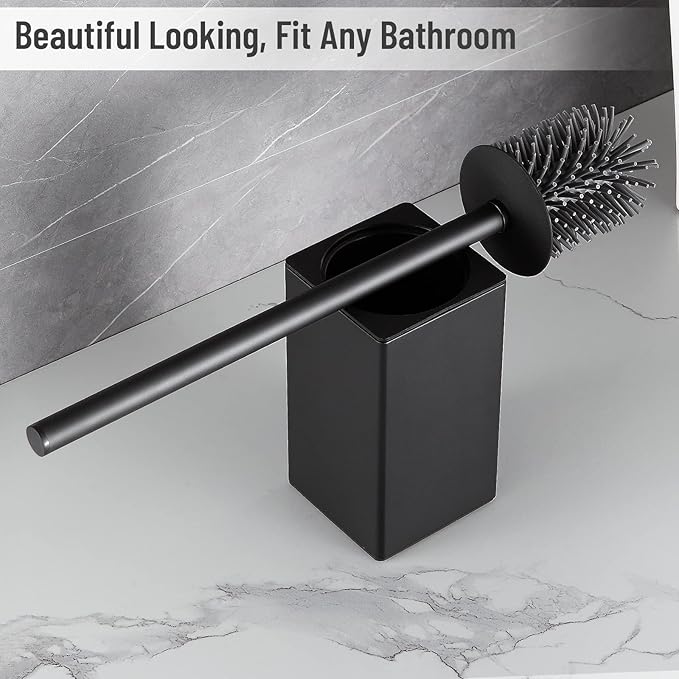 BVL Toilet Brush and Holder Black Toilet Bowl Brush for Ceaning with Stainless Steel Handle Freestanding