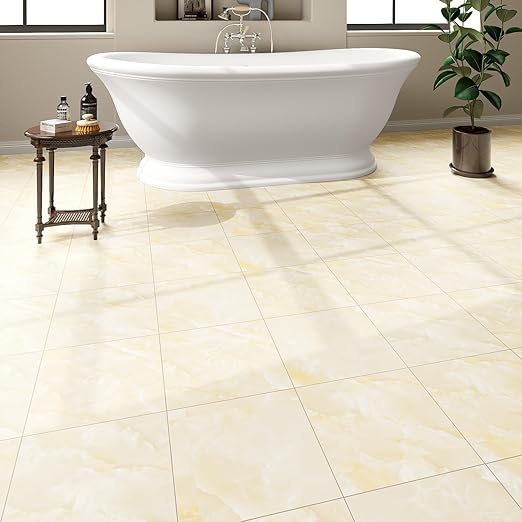 40-Pack Peel and Stick Floor Tiles Vinyl Floor 12 x 12 inch Self Adhesive Waterproof Flooring Planks DIY for Bathroom, Kitchen, Living Room, RV, Cover 40 Sq. Ft, Ivory Beige Vein Marble