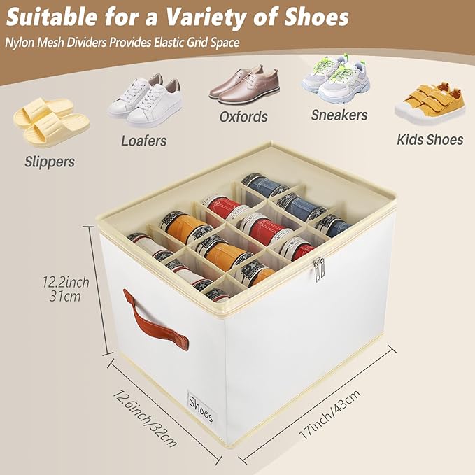 Shoe Storage Box Organizer for Closet - Space Saver Shoes Containers Bin with Clear Lids Stackable, Can Fit Ottoman, Foldable Shoe Rack Cabinet Cubby for Wardrobe (1 Pack)