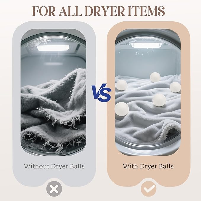 Wool Dryer Balls, New Zealand Dryer Balls Laundry Reusable Reduce Static Cling, Dryer Ball to Reduce Wrinkles & Shorten Drying Time, Drying Balls Fabric Softener Ball for Laundry（Pack of 6 XL)