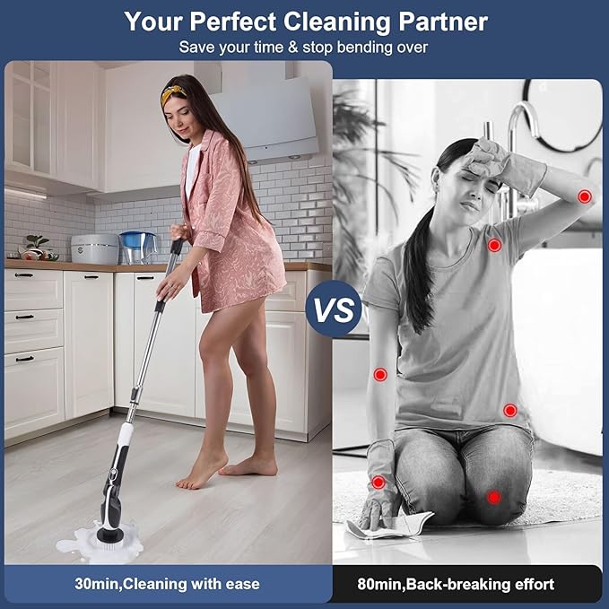 FIXM Electric Spin Scrubber with 4 Adjustable Angles & 11 Brush Heads, Effortless Cleaning for Bathroom, Tub, Tile, and Floors, Powerful, Lightweight & Cordless