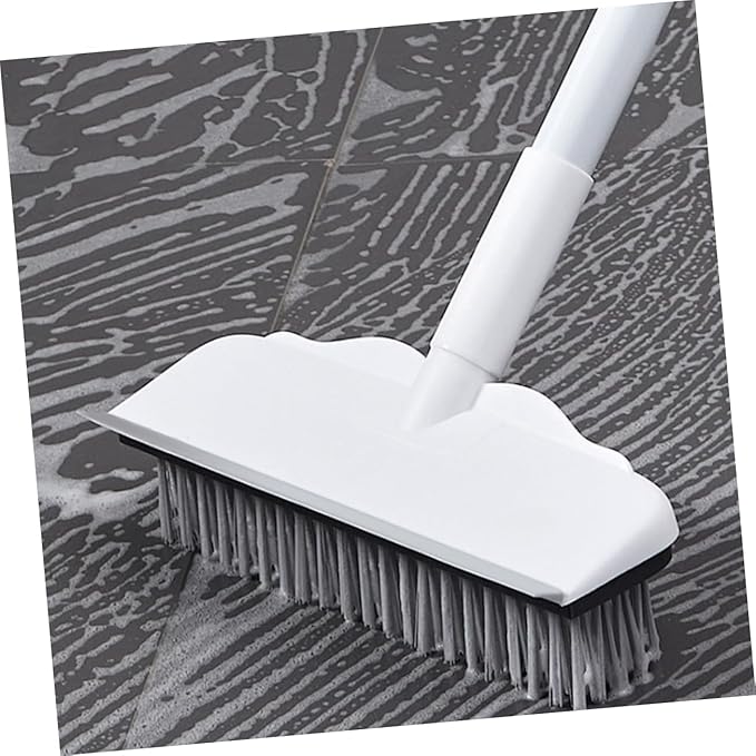 Long Handle Floor Scrub Brush with Squeegee Multi-Functional Bathroom and Tile Cleaning Tool Heavy Duty Hard Bristles for Efficient Scrubbing and Water Removal for Home Use