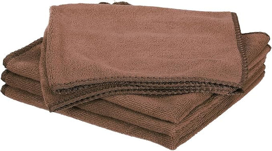 HARFINGTON 4 Pack Microfiber Cleaning Cloth, 16" x 16" Multi-Functional Cleaning Towels Reusable Absorbent Rags for Car Wash Kitchen Household Window Clean, Brown