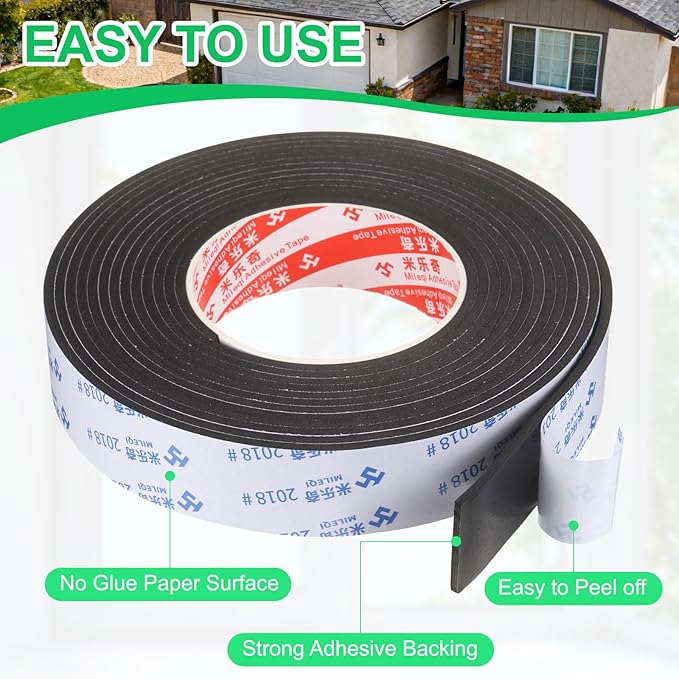 PATIKIL 4Roll Sponge Rubber Foam Tape, 1 3/16" W x 1/8" t x 16.4ft l Self-Adhesive Foam Insulation Tape Weather Stripping for Window Door Soundproofing Weatherstrip AC Seal Strip, Black