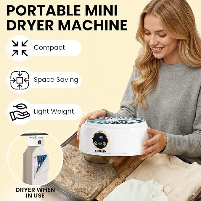 Mini Dryer For Clothes – Portable Laundry Machine, Compact Electric Dryer For Apartments, Travel & Small Spaces Fast Drying With Adjustable Timer And Wrinkle Care
