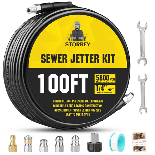 Sewer Jetter Kit for Pressure Washer 100ft 1/4 Inch NPT - Image 1