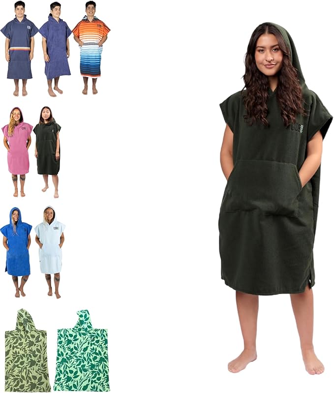 COR Surf Poncho Changing Towel Robe with Hood and Front Pocket | Thick Quick Dry Microfiber Wetsuit Poncho Towel for Surfing Beach Pool Swim (Ranger Green, Medium)