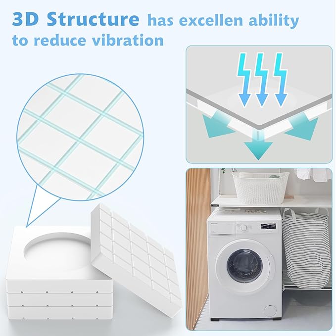 SEISSO Anti Vibration Pads, Anti Walk & Anti Shaking Washer Vibration Pads, Noise Reducing Anti Vibration Mat for Washing Machine with Strong Grip Washer and Dryer Rubber Foot Pads - 8PCS, White