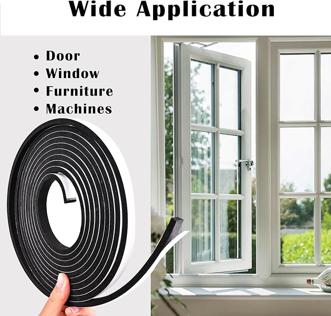 1/2 Inch Wide x 1/8 Inch Thick Single Sided Foam Tape,Black Foam Weather Stripping,High Density Window Seal Strip for AC Filters,Soundproof Foam Insulation Strips,Closed Cell Weatherstrip 50 Feet