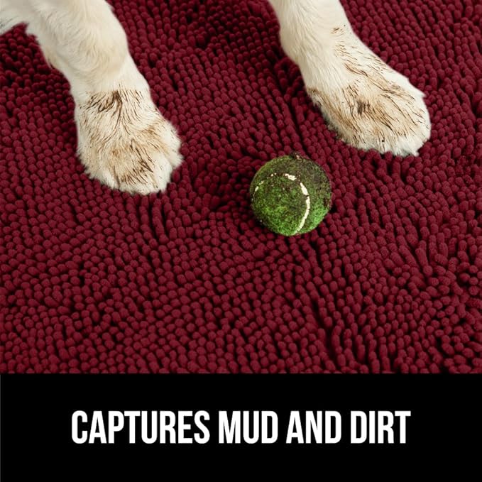GORILLA GRIP SoakSTOPPER Dog Door Mat, 70x24 Machine Washable Rug Absorbent Doormat Captures Moisture Mud Dirt, Quick Dry Soft Chenille Entryway Rugs Indoor Entrance Mats for Dog Paws, Burgundy