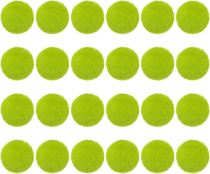 PATIKIL Faux Fur Pom Poms for Hats, 24 Pcs Fluffy Soft Fur Poms Balls with Elastic Loop for Keychain Knitting Hats DIY Scarves Gloves Bag Christmas, Bright Green