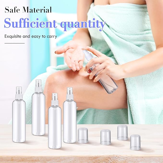 Eccliy 64 Pcs 8 oz Spray Bottles Fine Mist Cleaning Bottles Clear Empty Plastic Travel Sprayer Refillable Sprayer with Cap for Cleaning Solutions Oils Travel Perfumes(White)