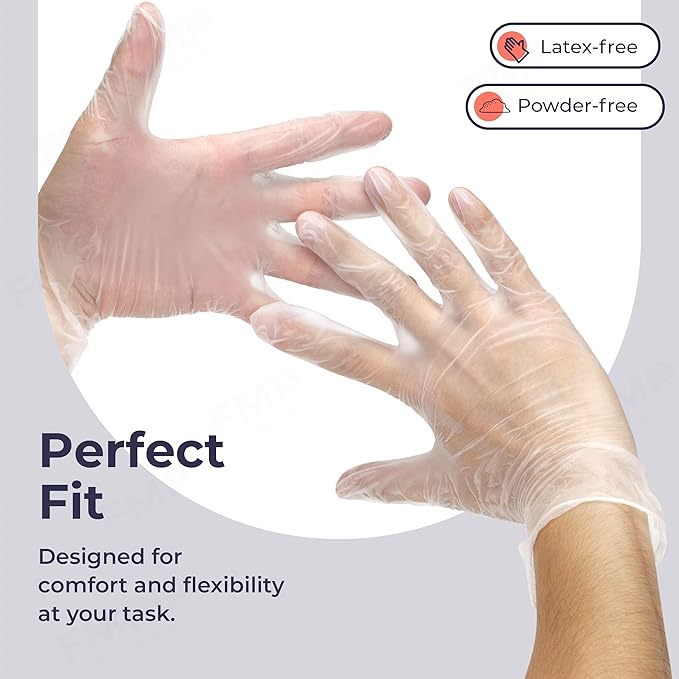 Fit Meal Prep 100 Pack Disposable Latex Free Small Vinyl Food Prep Gloves - Powder Free, Ideal for Kitchen, Bathroom, Household, Gardening
