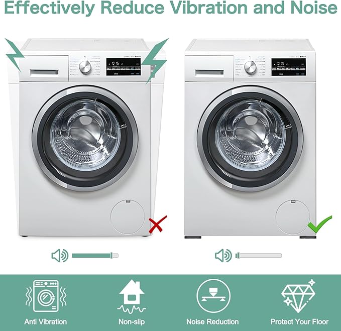 DEWEL Anti Vibration Pads for Washing Machine, Washer and Dryer Pedestals, Rubber Washing Machine Foot Pads Shock Absorbing & Non-Slip Protect The Laundry Room Floor (4 Pcs)