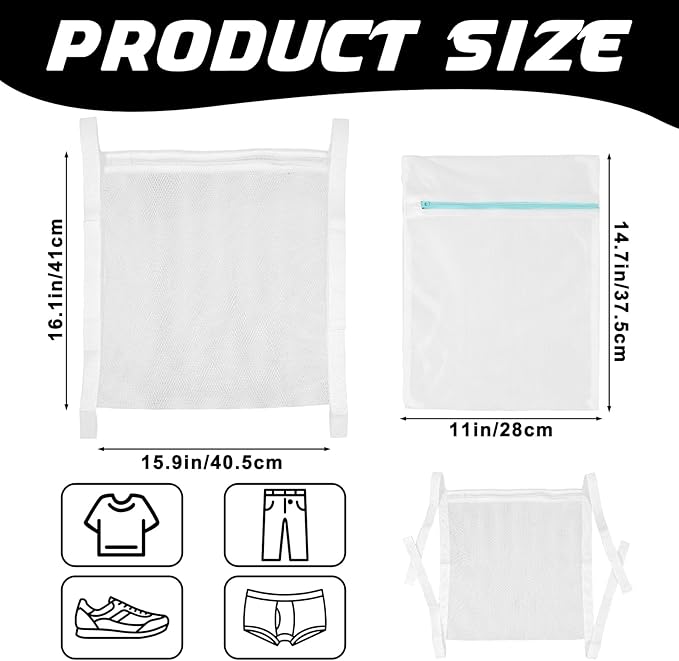 2 Pcs Shoe Washing Machine Bag Mesh Laundry Sneaker Dry Bags Reusable Shoe Cleaning Bags HoneyComber Shoes Net Bag with Zipper and Strap for White Wash Reused Tool Dryer Accessories