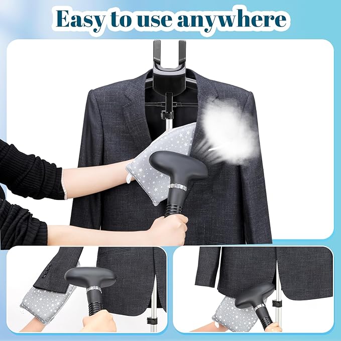 CINPIUK Garment Steamer Rack & Garment Steamer Ironing Glove for Steaming Clothes, Adjustable Garment Hanger Standing Handled Mini Ironing Board, Hanging Steamer Ironing Accessories for Clothes, Black