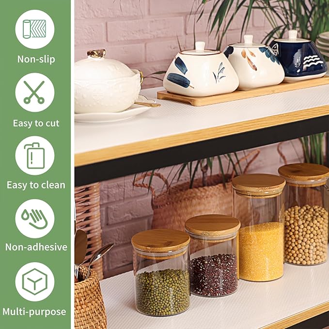 Shelf Liners 13 inch x 20 ft Kitchen Cabinets Liner Non-Stick Drawer Liners Drawer Mats EVA Protector Shelving Cupboard Lining (White, 13 inch x 20 ft)