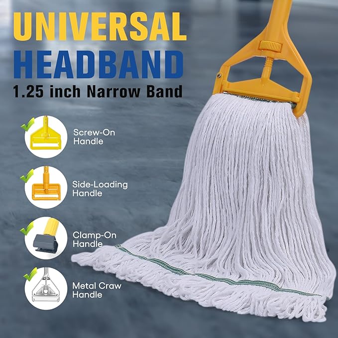 Matthew Cleaning Synthetic Rayon Mop Head Replacement, Chemical Resistant 4-Ply Looped End Commercial Mops for Floor Cleaning and Finishing, 24 oz Extra Large, 1 Pack