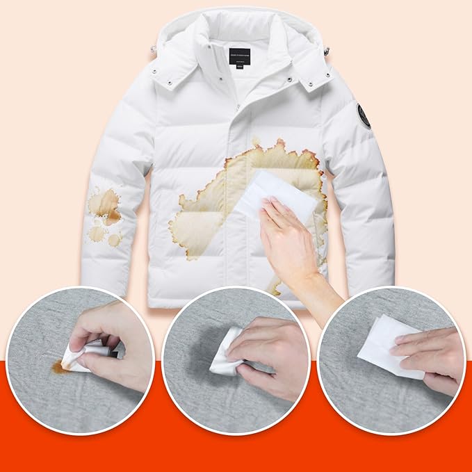 Stain Remover Wet Wipes Bulk, Individual Wrapped Stain Remover for Clothes Portable Travel Messy Eater Stain Removal Wipes Pocket Size for Clothing Fabric, Shoes, Wine, Fast Food (10 x 7.9 inch) (200)