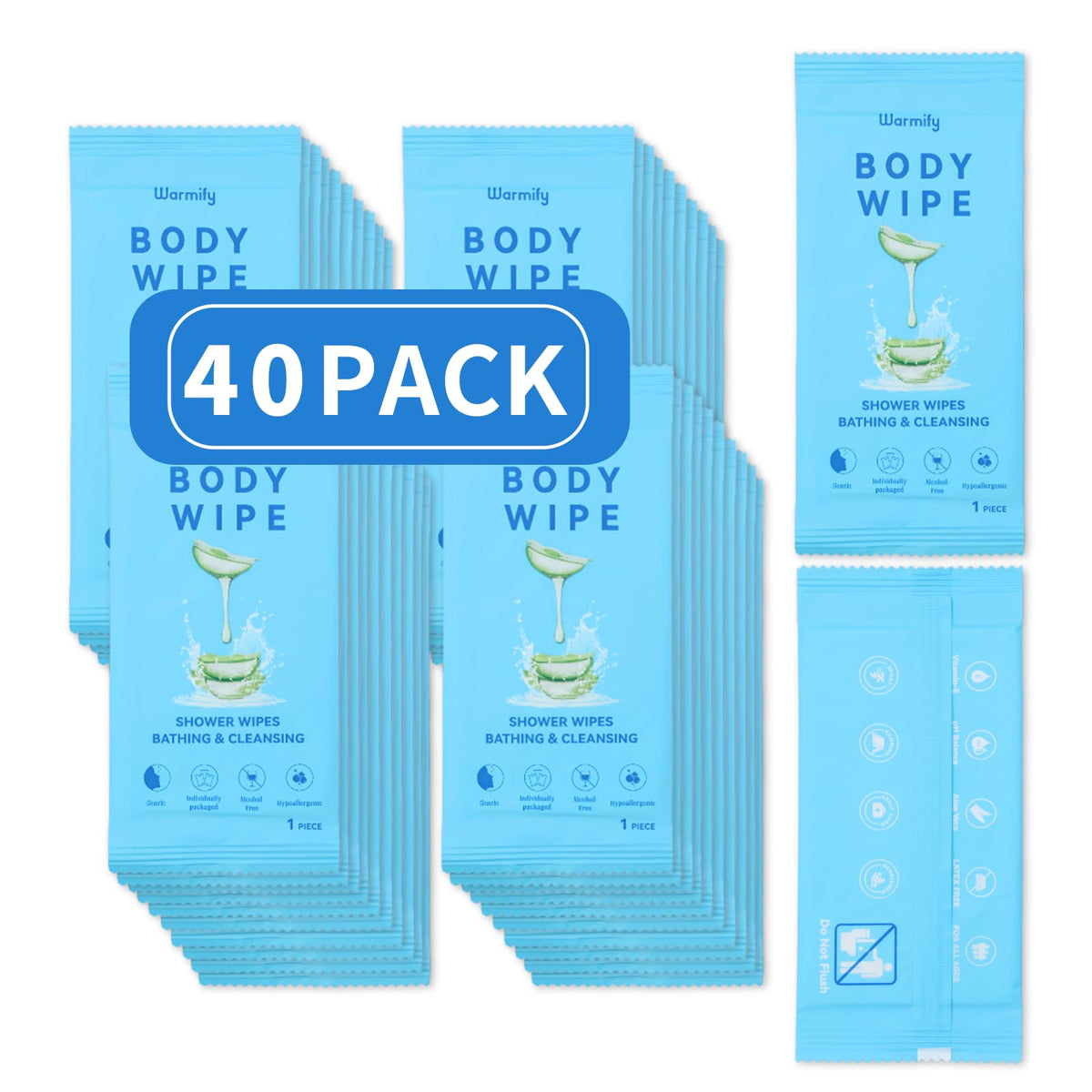 40 Pcs Body Wipes Individually Wrapped (9.29" x 8"),Bulk Homeless - Image 1