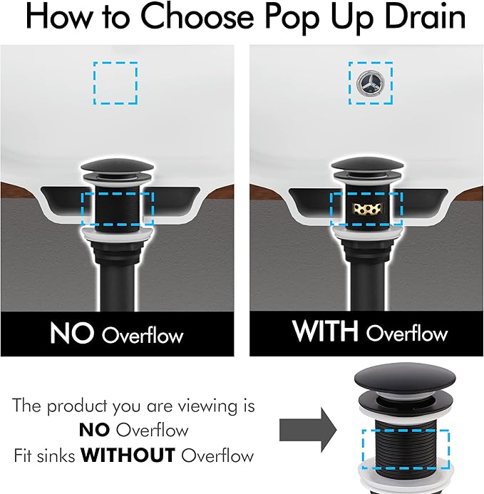 KES Pop Up Drain Without Overflow with Detachable Hair Catcher Sink Drain Strainer for Bathroom Sink Drain Matte Black, S2018D-BK