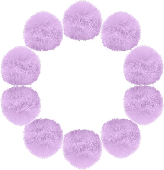 uxcell 3.5 Inch Faux Fur Pom Pom Balls, 10 Pcs Light Purple Fluffy Soft Faux Fur Pom Poms for Hats with Elastic Loop for DIY Knitting Hats Keychain Scarves Gloves Bags Shoes Accessories
