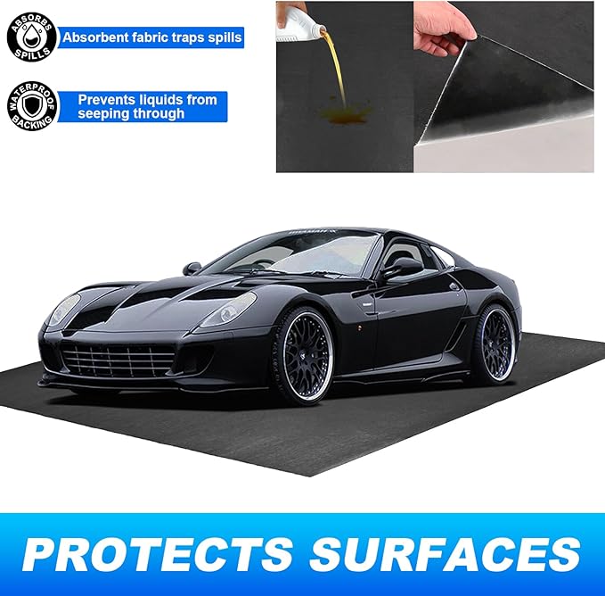 AAIN Oil Spill Mat (17' x 7'4"), Garage Floor Mat, Absorbent Oil Pad, Premium Maintenance Mat, Waterproof, Protect Garage Surface from Spill & Stain, Reusable, Washable, Durable, Black