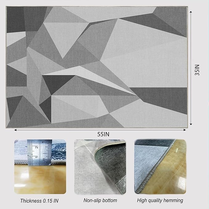 Office Chair Mat for Hardwood Floor & Low-Pile Carpet,55"*35" Under Desk Mat, Computer Chair Rug,Anti-Slip Floor Protector for Home Office Grey White