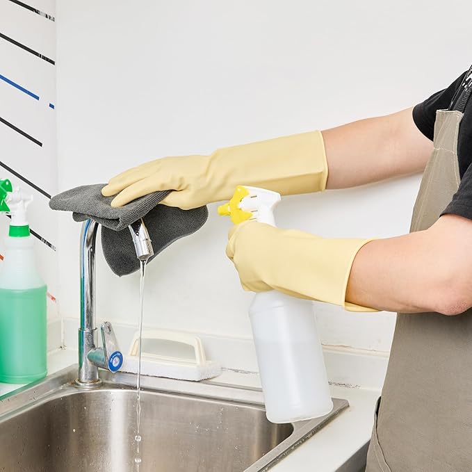 Restaurantware-Clean Tek Professional 22 Mil Medium Cleaning Gloves, 10 Pairs Of Long Cuff Gloves - No-Slip Grip, No-Powder, Yellow Latex Gloves For Kitchen Cleaning, Ideal For Washing Dishes