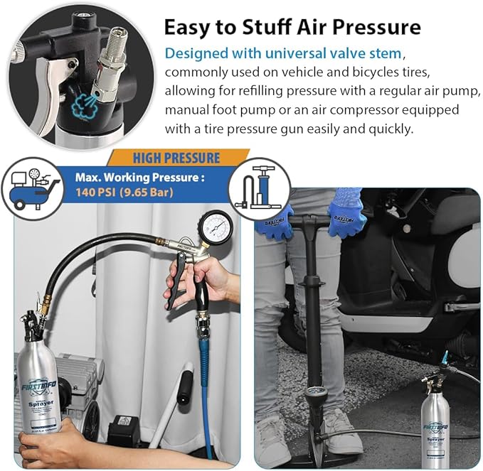 FIRSTINFO A1637 (3rd Gen) Patented Lightweight Max. Pressure 140psi / 620ml Thickened Aluminum Canister Refillable Aerosol Spray Can | Compressed Air Sprayer | Wide Mist Spray Only