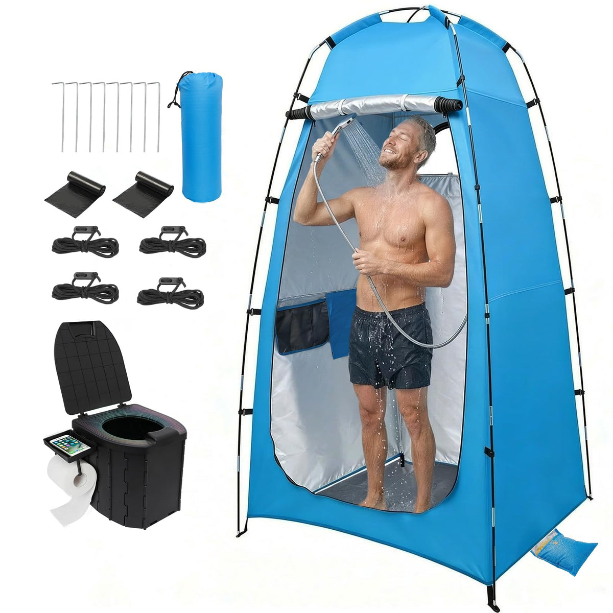 82.7Inch Tall Shower Tent and Camping Toilet | Travel Essentials - Image 1