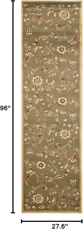 SAFAVIEH Lyndhurst Collection Runner Rug - 2'3" x 8', Green & Multi, Traditional Floral Design, Non-Shedding & Easy Care, Ideal for High Traffic Areas in Living Room, Bedroom (LNH552-5291)